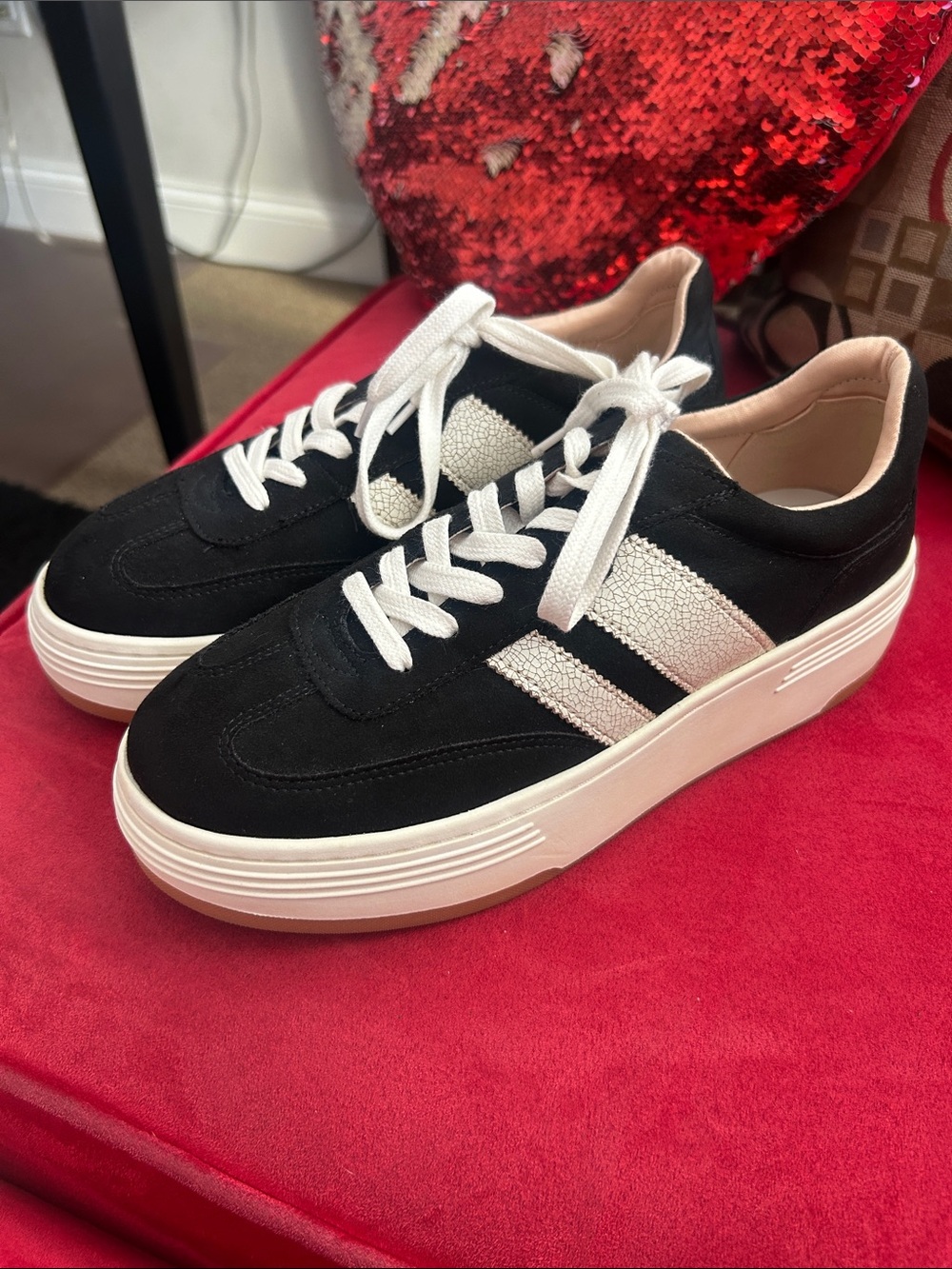 NWOT! Black Platform Sneakers with White Stripes